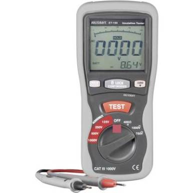 Szigetelésmérő műszer VOLTCRAFT ET-100 125 V, 250 V, 500 V, 1000 V 400 MOhm Kalibrált Gyári standard (tanusítvány nélkül) Szigetelésmérő műszer VOLTCRAFT ET-100 125 V, 250 V, 500 V, 1000 V 400 MOhm Kalibrált Gyári standard (tanusítvány nélkül)