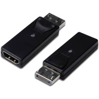 Digitus Kijelző csatlakoz&oacute; / HDMI &Aacute;talak&iacute;t&oacute; [1x DisplayPort dug&oacute; - 1x HDMI alj] Fekete Kettős &aacute;rny&eacute;kol&aacute;s, reteszelhető, HDMI-re alkalmas