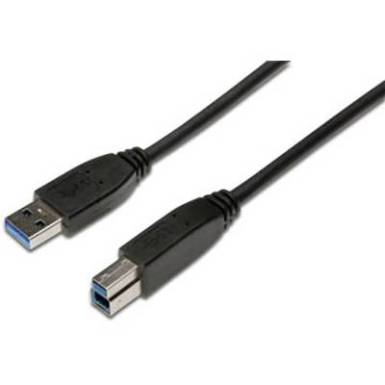 Digitus USB 3.0 Csatlakoz&oacute;k&aacute;bel [1x USB 3.0 dug&oacute;, A t&iacute;pus - 1x USB 3.0 dug&oacute;, B t&iacute;pus] 1.8 m Fekete Kerek, H&aacute;romszoros &aacute;rny&eacute;ol&aacute;s