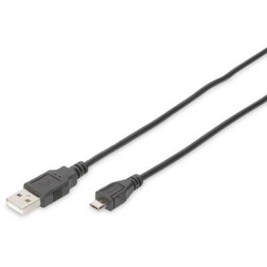 Digitus USB 2.0 Csatlakoz&oacute;k&aacute;bel [1x USB 2.0 dug&oacute;, A t&iacute;pus - 1x USB 2.0 dug&oacute;, mikro B t&iacute;pus] 1.8 m Fekete Kerek, Kettős &aacute;rny&eacute;kol&aacute;s