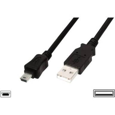Digitus USB 2.0 Csatlakoz&oacute;k&aacute;bel [1x USB 2.0 dug&oacute;, A t&iacute;pus - 1x USB 2.0 dug&oacute;, mini B t&iacute;pus] 1 m Fekete Kerek, Kettős &aacute;rny&eacute;kol&aacute;s