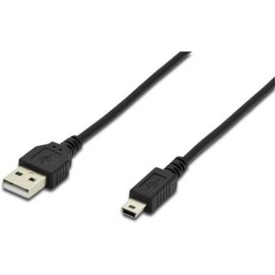 Digitus USB 2.0 Csatlakoz&oacute;k&aacute;bel [1x USB 2.0 dug&oacute;, A t&iacute;pus - 1x USB 2.0 dug&oacute;, mini B t&iacute;pus] 1.8 m Fekete Kerek, Kettős &aacute;rny&eacute;kol&aacute;s