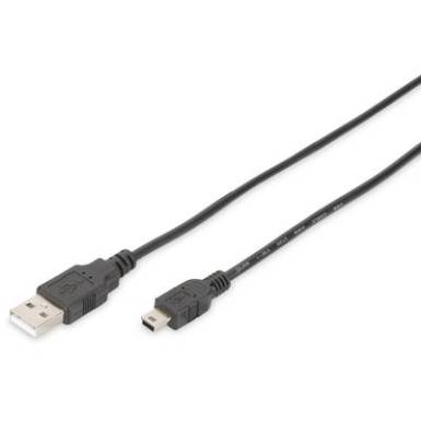 Digitus USB 2.0 Csatlakoz&oacute;k&aacute;bel [1x USB 2.0 dug&oacute;, A t&iacute;pus - 1x USB 2.0 dug&oacute;, mini B t&iacute;pus] 1 m Fekete Kerek, Kettős &aacute;rny&eacute;kol&aacute;s