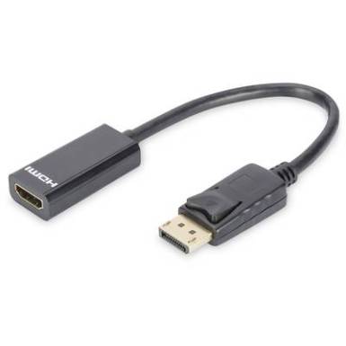 Digitus Kijelző csatlakoz&oacute; / HDMI &Aacute;talak&iacute;t&oacute; [1x DisplayPort dug&oacute; - 1x HDMI alj] Fekete Kerek, Kettős &aacute;rny&eacute;kol&aacute;s, reteszelhető, HDMI-re alkalmas