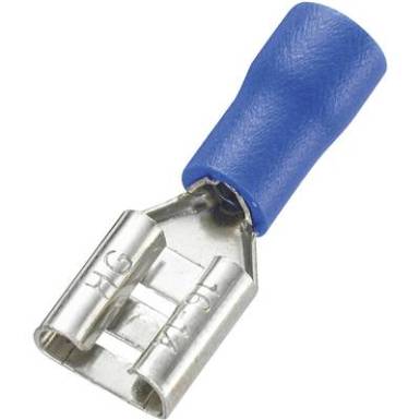 Lapos csúszósaru hüvely 6,4 x 0,8 mm, részlegesen szigetelt, kék, 100 db, Tru Components 745194 Lapos csúszósaru hüvely 6,4 x 0,8 mm, részlegesen szigetelt, kék, 100 db, Tru Components 745194