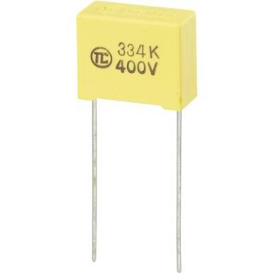 MKS fóliakondenzátor, radiális, álló 0,33 uF 400 V/DC 5 % RM 15 mm 18 x 8,5 x 14,5 mm TRU COMPONENTS MKS fóliakondenzátor, radiális, álló 0,33 uF 400 V/DC 5 % RM 15 mm 18 x 8,5 x 14,5 mm TRU COMPONENTS
