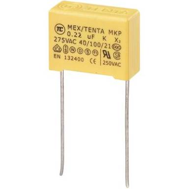 MKP-X2 zavarszűrő kondenz&aacute;tor, radi&aacute;lis 0,22 uF 275 V/AC 10 % RM 15 mm 18 x 7,5 x 13,5 mm TRU COMPONENTS MKP-X2