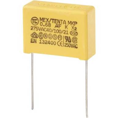 MKP-X2 zavarszűrő kondenzátor, radiális 0,68 uF 275 V/AC 10 % RM 22,5 mm 26,5 x 10 x 19 mm TRU COMPONENTS MKP-X2 MKP-X2 zavarszűrő kondenzátor, radiális 0,68 uF 275 V/AC 10 % RM 22,5 mm 26,5 x 10 x 19 mm TRU COMPONENTS MKP-X2
