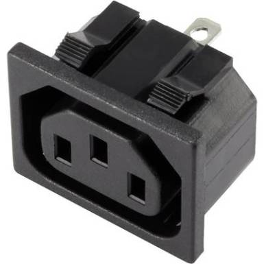 Tápcsatlakozó, műszercsatlakozó C13 alj, beépíthető, függőleges, 2 + PE 15 A, fekete, TRU COMPONENTS Tápcsatlakozó, műszercsatlakozó C13 alj, beépíthető, függőleges, 2 + PE 15 A, fekete, TRU COMPONENTS