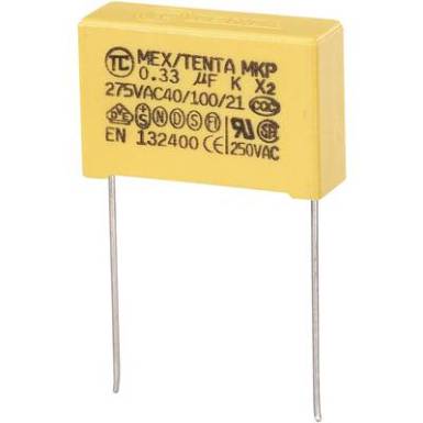 MKP-X2 zavarszűrő kondenzátor, radiális 0,33 uF 275 V/AC 10 % RM 22,5 mm 26,5 x 7 x 17 mm TRU COMPONENTS MKP-X2 MKP-X2 zavarszűrő kondenzátor, radiális 0,33 uF 275 V/AC 10 % RM 22,5 mm 26,5 x 7 x 17 mm TRU COMPONENTS MKP-X2