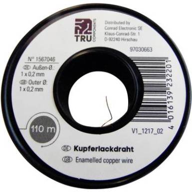 Lakozott rézhuzal, 1500 m, külső ? 0,05 mm, Tru Components Lakozott rézhuzal, 1500 m, külső ? 0,05 mm, Tru Components