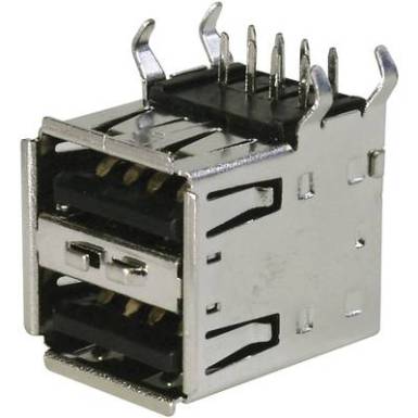 Nyákba forrasztható dupla USB aljzat, Tru Components TC-A-USB A-2P-203 Nyákba forrasztható dupla USB aljzat, Tru Components TC-A-USB A-2P-203