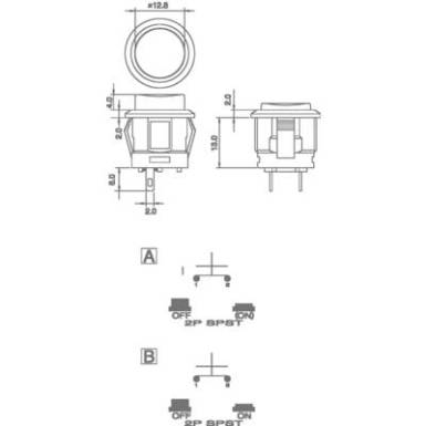 Nyom&oacute;gomb 250 V/AC 1.5 A 1 x KI/(BE) TRU COMPONENTS TC-R13-523A-05RT Nyom&oacute;