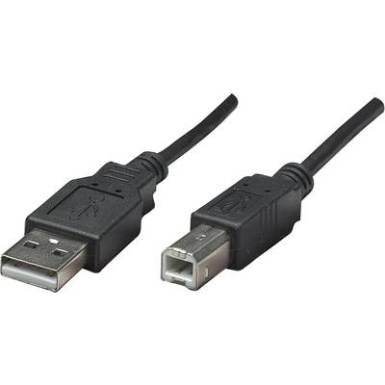 Manhattan USB 2.0 Csatlakoz&oacute;k&aacute;bel [1x USB 2.0 dug&oacute;, A t&iacute;pus - 1x USB 2.0 dug&oacute;, B t&iacute;pus] 0.5 m Fekete F&oacute;lia &aacute;rny&eacute;kol&aacute;s, UL minős&iacute;tett, Aranyozatt &eacute;rintkező