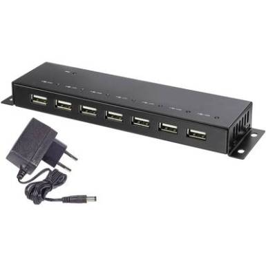 7 port USB 2.0 hub, fém ház, falra szerelhető, fekete, Renkforce 7 port USB 2.0 hub, fém ház, falra szerelhető, fekete, Renkforce