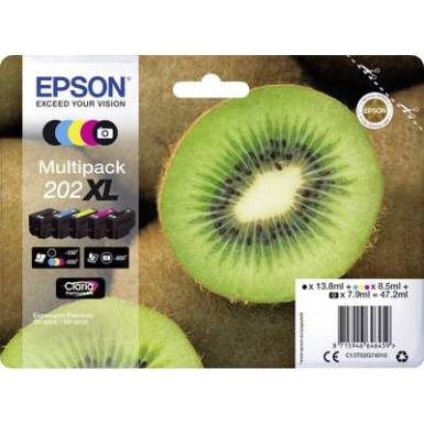 Epson Tinta kombicsomag T02G74, 202XL Eredeti Fekete, Fénykép fekete, Cián, Bíbor, Sárga C13T02G74010 Epson Tinta kombicsomag T02G74, 202XL Eredeti Fekete, Fénykép fekete, Cián, Bíbor, Sárga C13T02G74010