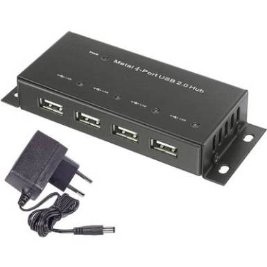 4 portos USB 2.0 hub, fém ház, falra szerelhető, fekete, Renkforce 1610328 4 portos USB 2.0 hub, fém ház, falra szerelhető, fekete, Renkforce 1610328