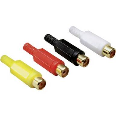 TRU COMPONENTS RCA csatlakozó Csatlakozóaljzat, egyenes Pólusszám: 2 Mono Sárga, Piros, Fekete, Fehér 1 készlet TRU COMPONENTS RCA csatlakozó Csatlakozóaljzat, egyenes Pólusszám: 2 Mono Sárga, Piros, Fekete, Fehér 1 készlet