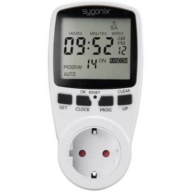 Sygonix 1625525 Dugalj időkapcsol&oacute; &oacute;ra Digit&aacute;lis Heti program 3680 W Időz&iacute;tő funkci&oacute;, START/STOPP funkci&oacute;, V&eacute;letlen kapcsol&aacute;s funkci&oacute;