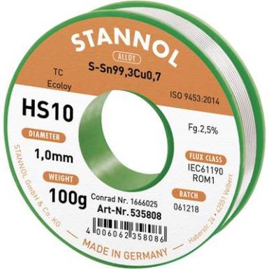 Forrasztóón, ólommentes Ólommentes, Tekercs Stannol HS10 2,5% 1,0MM SN99,3CU0,7 CD 100G SN99,3Cu0,7 100 g 1 mm Forrasztóón, ólommentes Ólommentes, Tekercs Stannol HS10 2,5% 1,0MM SN99,3CU0,7 CD 100G SN99,3Cu0,7 100 g 1 mm