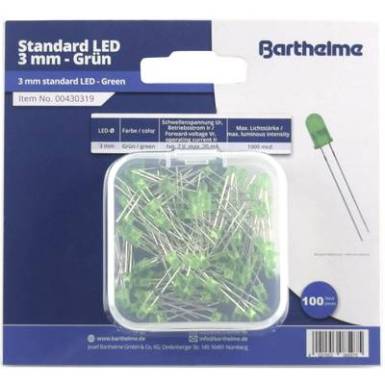 Barthelme LED készlet Zöld Kerek 3 mm 100 mcd 30 ° 20 mA 2 V Barthelme LED készlet Zöld Kerek 3 mm 100 mcd 30 ° 20 mA 2 V