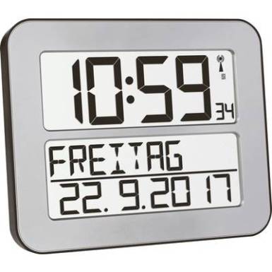 Digitális rádiójel vezérelt fali óra 258 x 212 x 30 mm, ezüst/fekete, TFA 60.4512.54 Digitális rádiójel vezérelt fali óra 258 x 212 x 30 mm, ezüst/fekete, TFA 60.4512.54