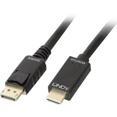 LINDY Kijelző csatlakoz&oacute; / HDMI Csatlakoz&oacute;k&aacute;bel [1x DisplayPort dug&oacute; - 1x HDMI dug&oacute;] 3 m Fekete