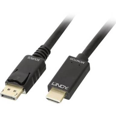 LINDY Kijelző csatlakoz&oacute; / HDMI Csatlakoz&oacute;k&aacute;bel [1x DisplayPort dug&oacute; - 1x HDMI dug&oacute;] 5 m Fekete