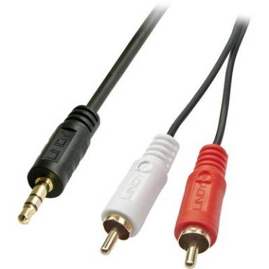 RCA / Jack Audio Csatlakoz&oacute;k&aacute;bel [2x RCA dug&oacute; - 1x Jack alj, 3,5 mm-es] 10 m Fekete LINDY