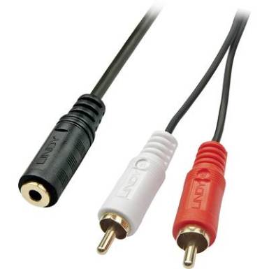 LINDY RCA / Jack Audio &Aacute;talak&iacute;t&oacute; [2x RCA dug&oacute; - 1x Jack alj, 3,5 mm-es] Fekete