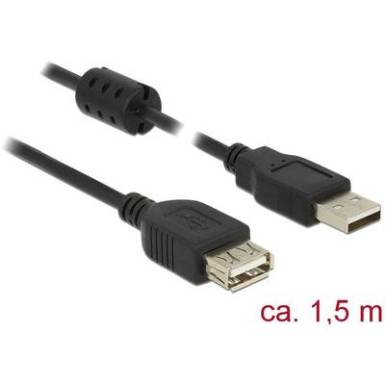 Delock USB 2.0 Hosszabb&iacute;t&oacute;k&aacute;bel [1x USB 2.0 dug&oacute;, A t&iacute;pus - 1x USB 2.0 alj, A t&iacute;pus] 1.5 m Fekete Ferritmaggal