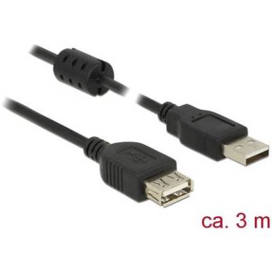 Delock USB 2.0 Hosszabb&iacute;t&oacute;k&aacute;bel [1x USB 2.0 dug&oacute;, A t&iacute;pus - 1x USB 2.0 alj, A t&iacute;pus] 3 m Fekete Ferritmaggal