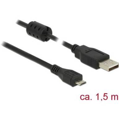 Delock USB 2.0 Csatlakoz&oacute;k&aacute;bel [1x USB 2.0 dug&oacute;, A t&iacute;pus - 1x USB 2.0 dug&oacute;, mikro B t&iacute;pus] 1.5 m Fekete Ferritmaggal