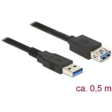 Delock USB 3.0 Hosszabb&iacute;t&oacute;k&aacute;bel [1x USB 3.0 dug&oacute;, A t&iacute;pus - 1x USB 3.0 alj, A t&iacute;pus] 0.5 m Fekete Aranyozatt &eacute;rintkező