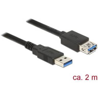 Delock USB 3.0 Hosszabb&iacute;t&oacute;k&aacute;bel [1x USB 3.0 dug&oacute;, A t&iacute;pus - 1x USB 3.0 alj, A t&iacute;pus] 2 m Fekete Aranyozatt &eacute;rintkező