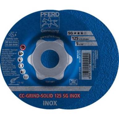 Nagyolótárcsa, hajlított 125 mm 22.23 mm Pferd Cc-Grind-Solid Sg Inox 64186125 10 db Nagyolótárcsa, hajlított 125 mm 22.23 mm Pferd Cc-Grind-Solid Sg Inox 64186125 10 db