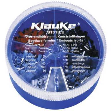 Érvéghüvely készlet 0.50 mm? 2.50 mm? Fehér, Kék, Piros, Fekete, Szürke Klauke ST31B 400 rész Érvéghüvely készlet 0.50 mm? 2.50 mm? Fehér, Kék, Piros, Fekete, Szürke Klauke ST31B 400 rész