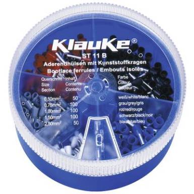 Érvéghüvely készlet 0.50 mm? 2.50 mm? Fehér, Szürke, Piros, Fekete, Kék Klauke ST11B 400 rész Érvéghüvely készlet 0.50 mm? 2.50 mm? Fehér, Szürke, Piros, Fekete, Kék Klauke ST11B 400 rész