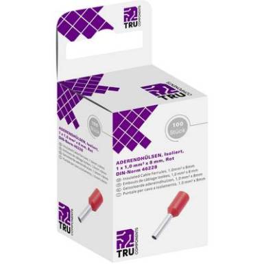 8436752 TRU COMPONENTS Érvéghüvely 1 x 1 mm? x 8 mm Részlegesen szigetelt Piros 100 db 8436752 TRU COMPONENTS Érvéghüvely 1 x 1 mm? x 8 mm Részlegesen szigetelt Piros 100 db