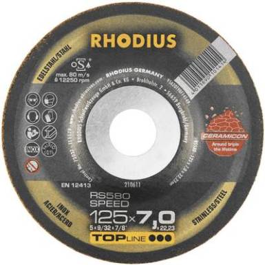 Nagyolótárcsa, hajlított 125 mm 22.23 mm Rhodius RS580 SPEED 210611 1 db Nagyolótárcsa, hajlított 125 mm 22.23 mm Rhodius RS580 SPEED 210611 1 db