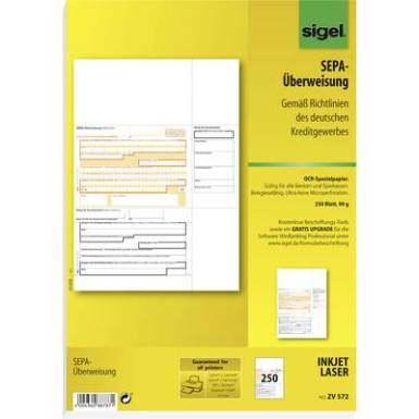 Sigel SEPA-Überweisung DIN A4 ATT.INT.NUMBER_SHEETS: 250 ZV572 Sigel SEPA-Überweisung DIN A4 ATT.INT.NUMBER_SHEETS: 250 ZV572