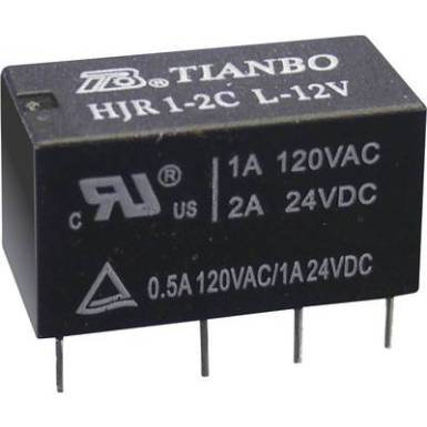 Tianbo Electronics HJR1-2C-L-12VDC Nyák relé 12 V/DC 2 A 2 váltó 1 db Tianbo Electronics HJR1-2C-L-12VDC Nyák relé 12 V/DC 2 A 2 váltó 1 db