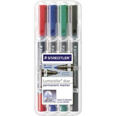 Staedtler Permanent marker Lumocolor duo Piros, Kék, Zöld, Fekete ATT.LOV.WATERPROOF: Igen 348 WP4 Staedtler Permanent marker Lumocolor duo Piros, Kék, Zöld, Fekete ATT.LOV.WATERPROOF: Igen 348 WP4