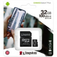 KINGSTON Memóriakártya MicroSDHC 32GB Canvas Select Plus 100R A1 C10 + Adapter SDCS2/32GB