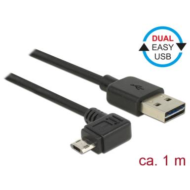 DeLock EASY-USB 2.0 Type-A male > EASY-USB 2.0 Type Micro-B male angled left/right 1m cable Black 83846 DeLock EASY-USB 2.0 Type-A male > EASY-USB 2.0 Type Micro-B male angled left/right 1m cable Black 83846