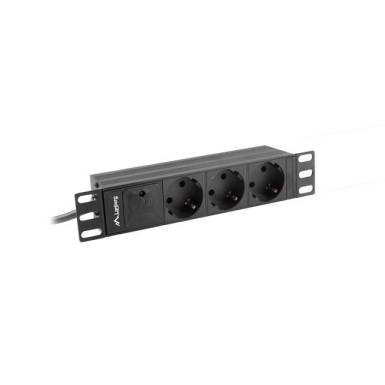 LANBERG PDU-03F-0200-BK Lanberg PDU 10 1U 16A, 3x 230v Schucko 2m Black PDU-03F-0200-BK