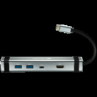 CANYON Canyon Multiport Docking Station with 4 ports:1*Type C male+1*Type C female+2*USB3.0+1*HDMI, Input 100-240V, Output USB-C PD 5-20V/3A&USB-A 5V/1A, cabel 0.12m, Space grey, 150.8*33.7*24mm, 0.112kg CNS-TDS03DG
