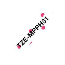 Brother TZe-MPPH31 lamin&aacute;lt P-touch szalag (12mm) Black on Pink Heart - 4m TZEMPPH31