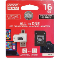 GOODRAM Memóriakártya SDHC 16GB CL10 UHS-I + adapter + OTG kártyaolvasó M1A4-0160R12