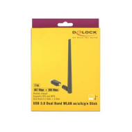 Delock USB 3.0-s, kétsávos WLAN ac/a/b/g/n adapter, 867 + 300 Mbps, külso antennával 12535